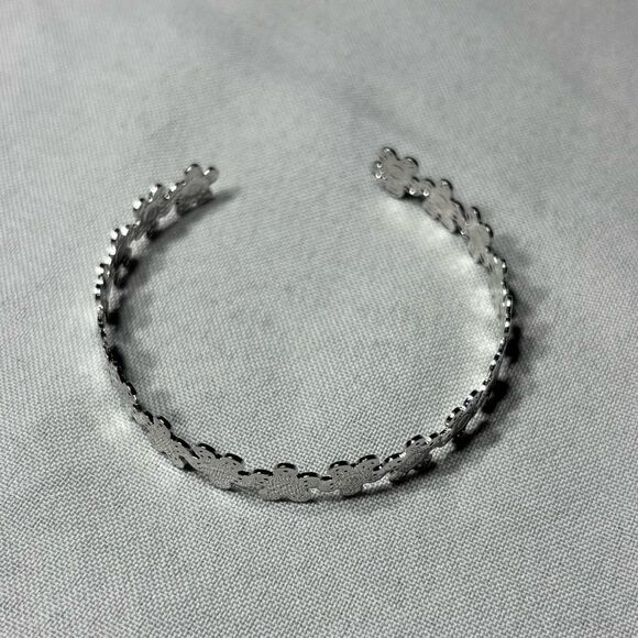New! Floral Silvertone Boho Open Cuff Adjustable Bracelet - Picture 2 of 7